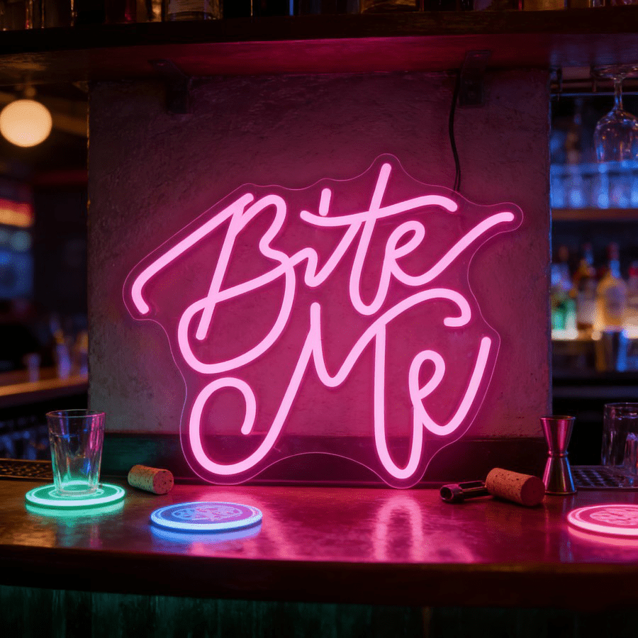 Commercial Kitchen Ideas - Bite Me Pink LED Neon Sign